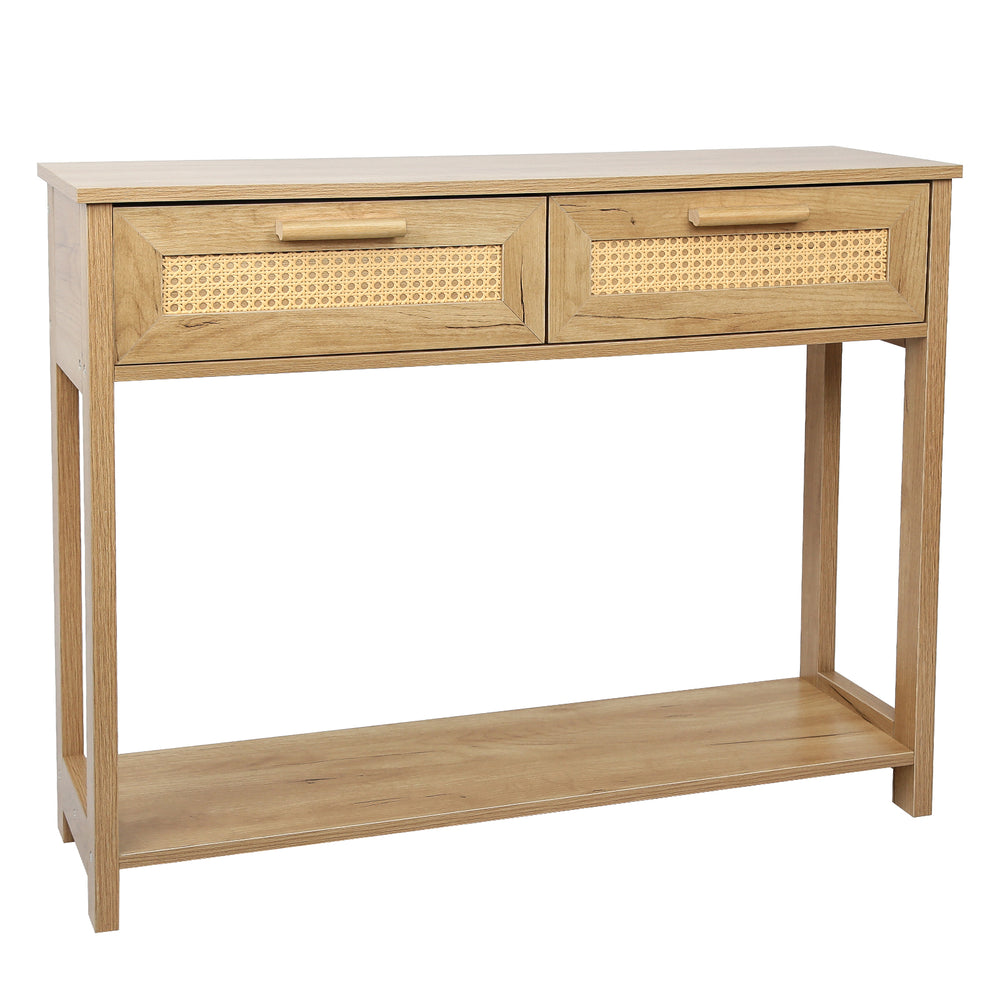 Chic Rattan Console Table with Storage