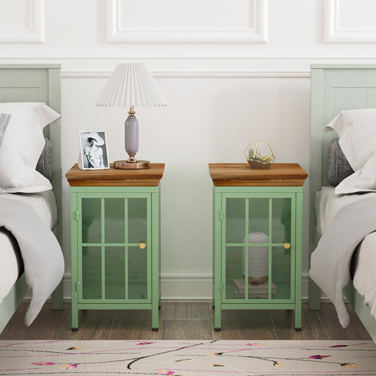 Charming Duo: Solid Wood Nightstands with Storage