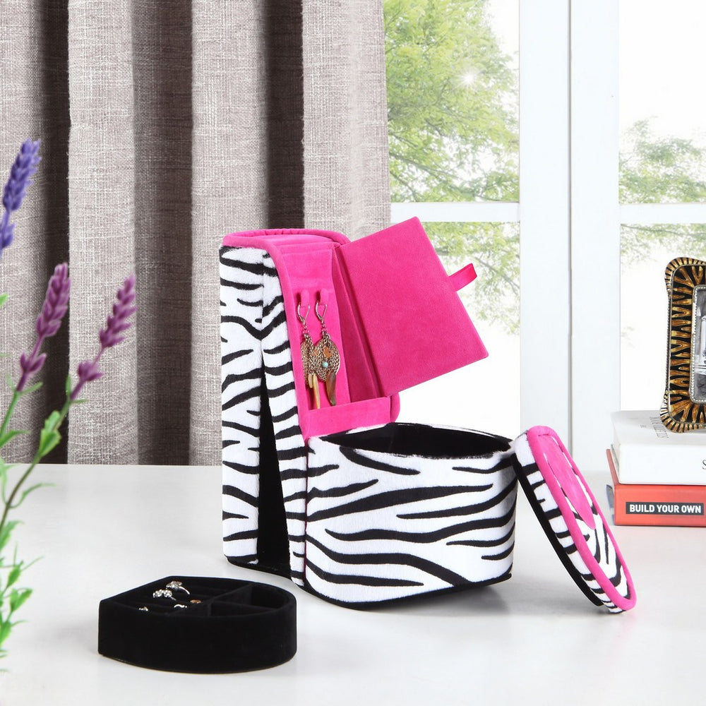 Chic Zebra Print Jewelry Box with Secret Compartment