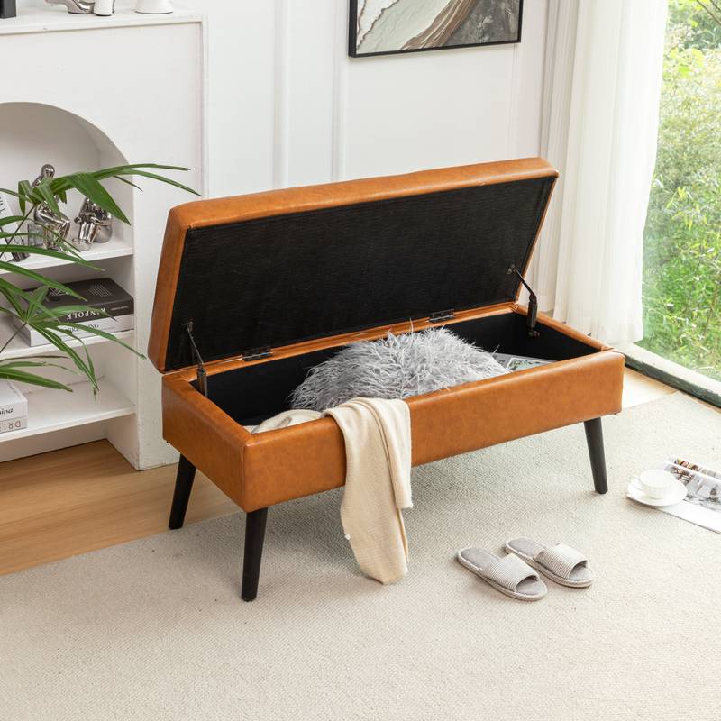 Stylish Leather Storage Bench