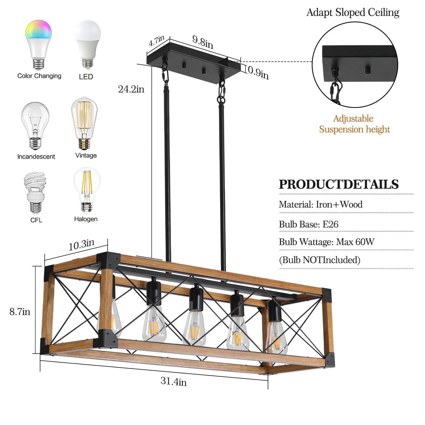 Rustic Walnut 5-Light Farmhouse Chandelier