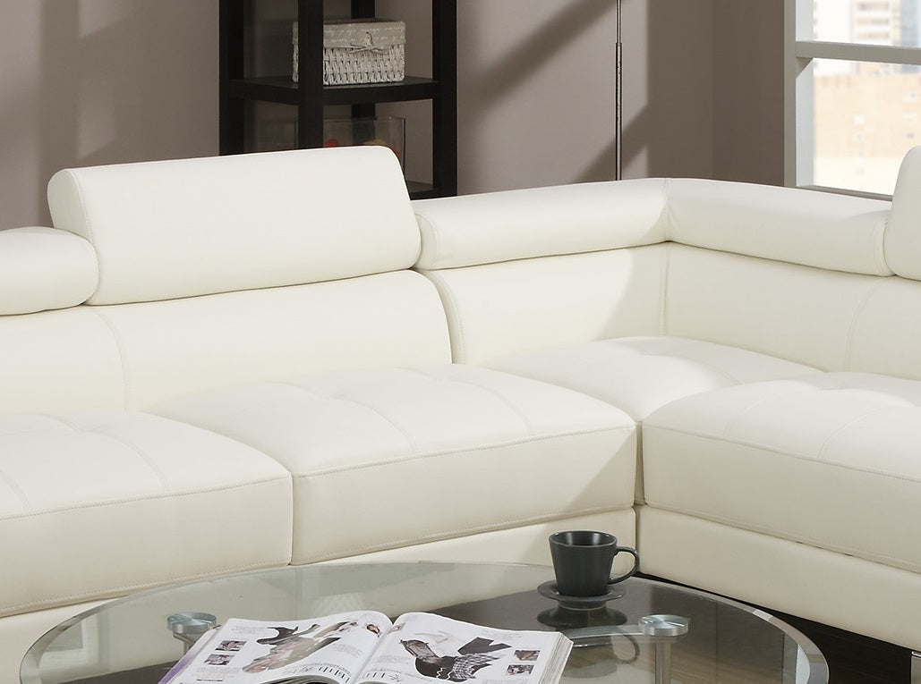 Stylish White Faux Leather Sectional Sofa with Adjustable Headrests