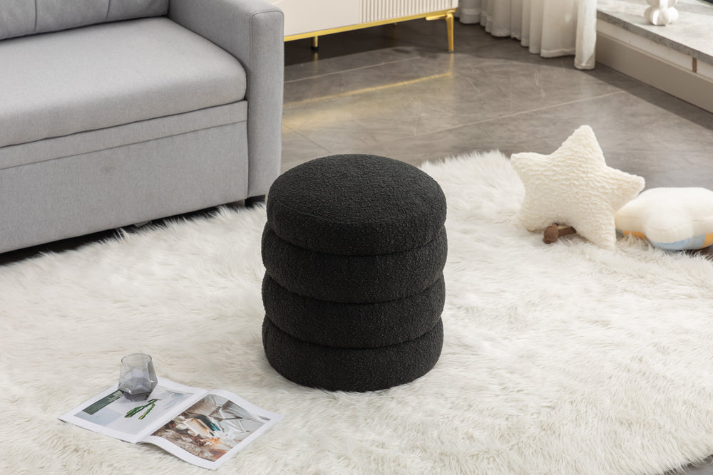 Chic Black Boucle Ottoman