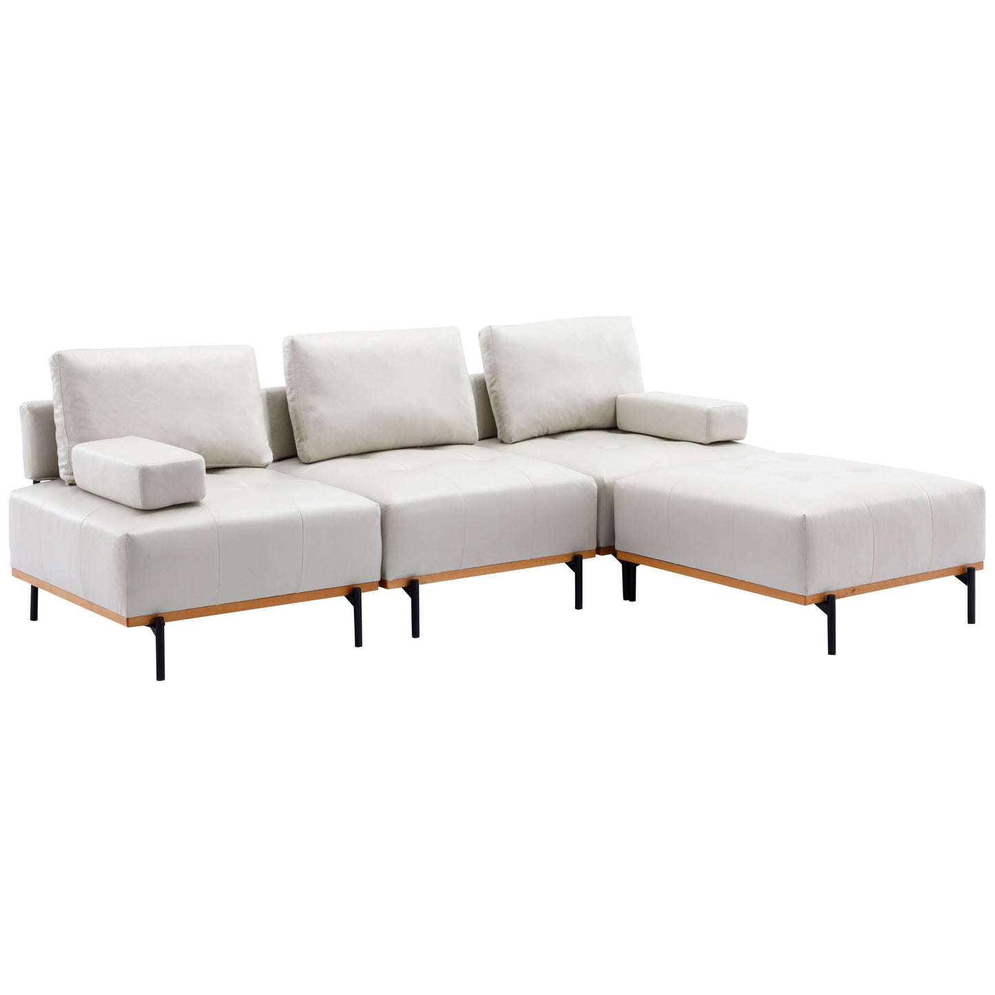 Cozy L-Shaped Sectional Sofa with Ottoman - Plush Beige Comfort for Your Living Room