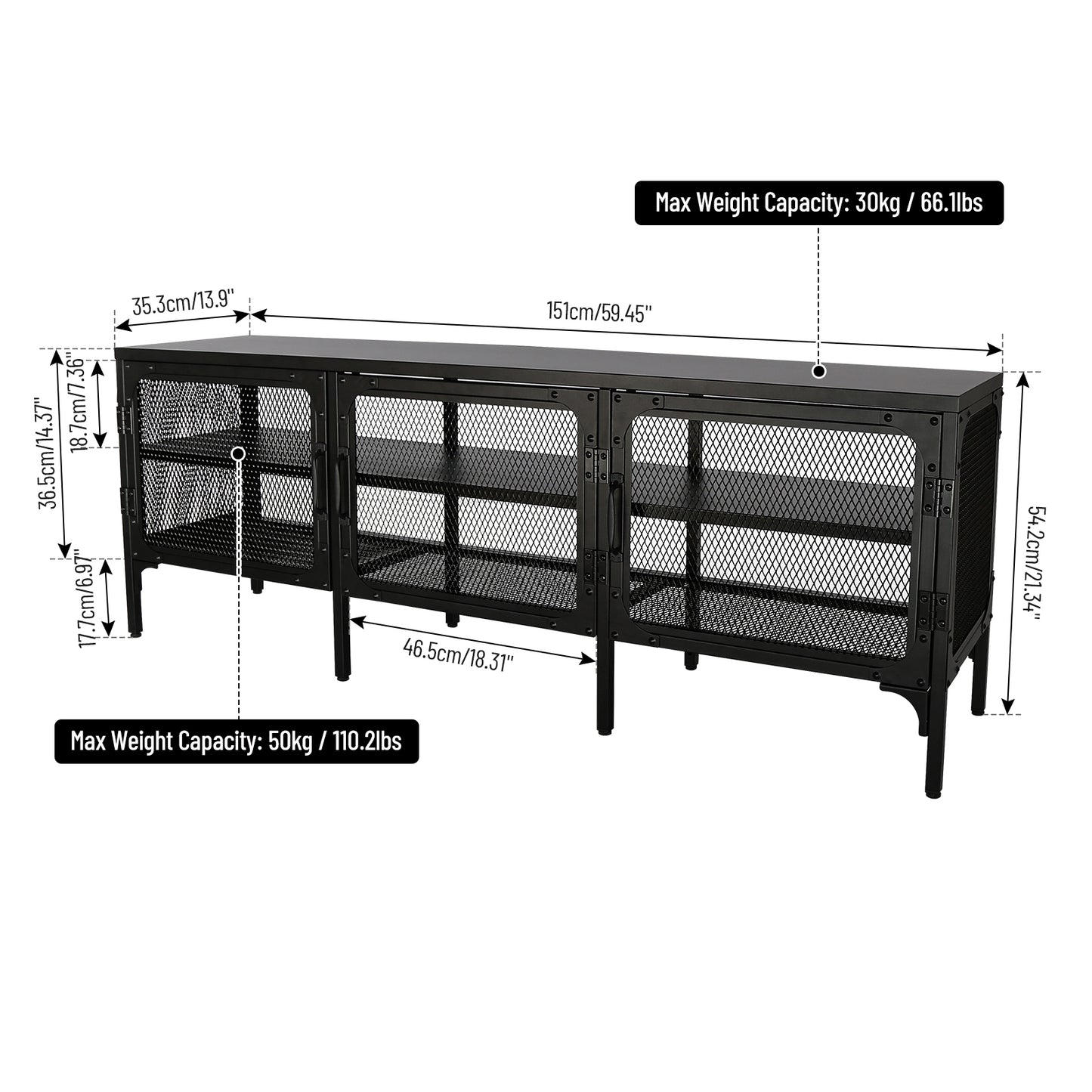 Sleek Metal TV Stand with Stylish Mesh Doors and Ample Storage