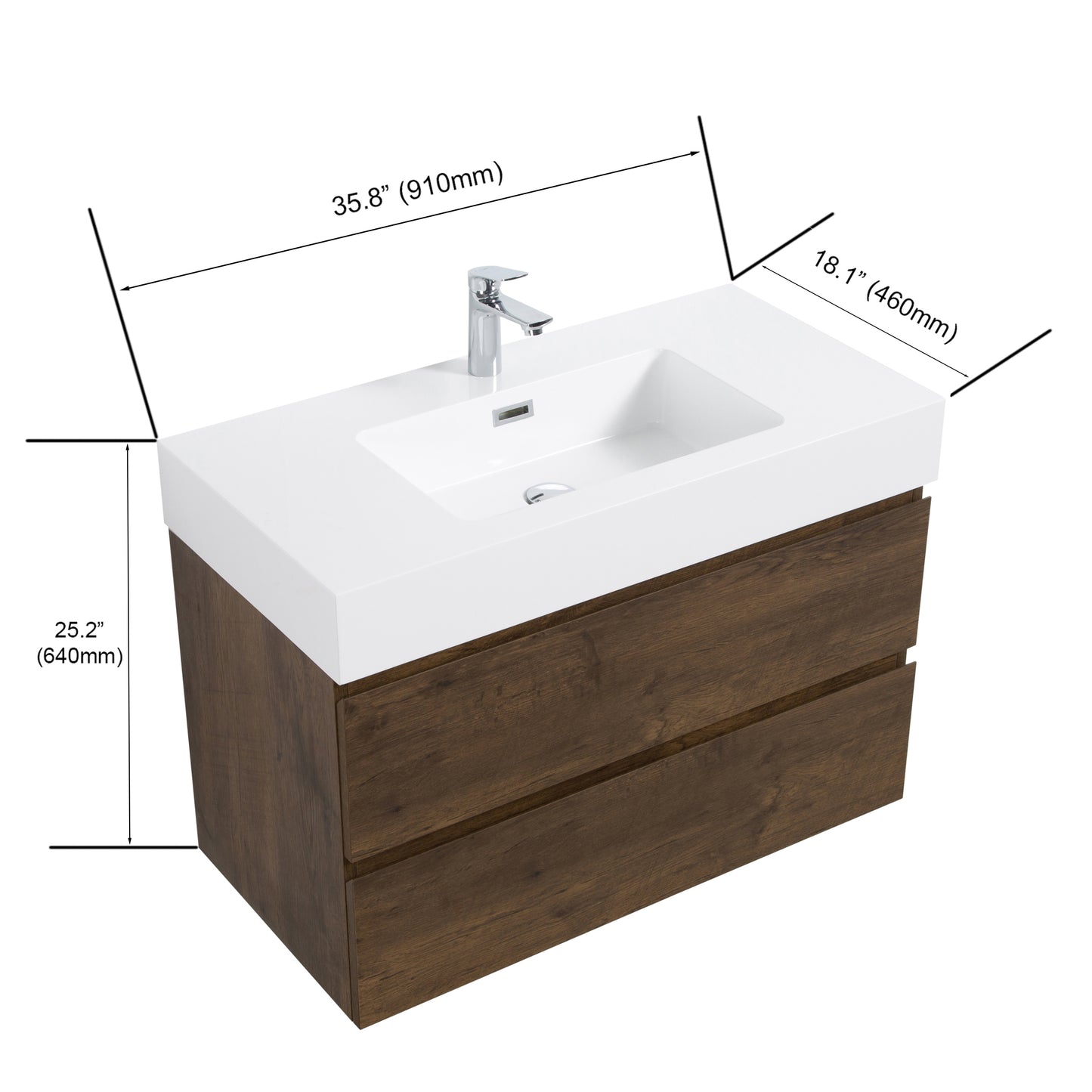 Walnut Wall-Mounted Vanity with Sleek Sink and Ample Storage