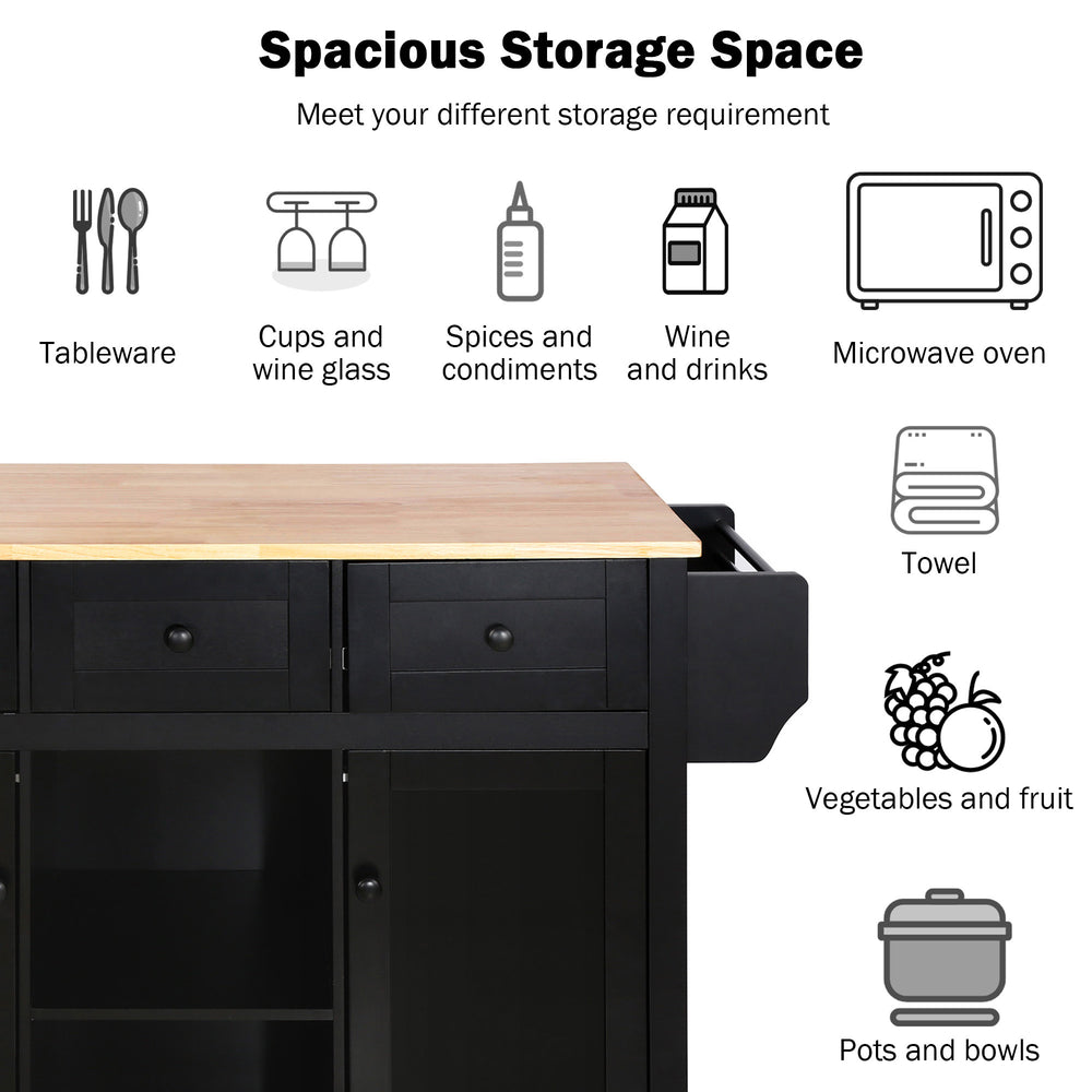 Versatile Black Kitchen Cart with Drop-Leaf Top and Storage Wheels