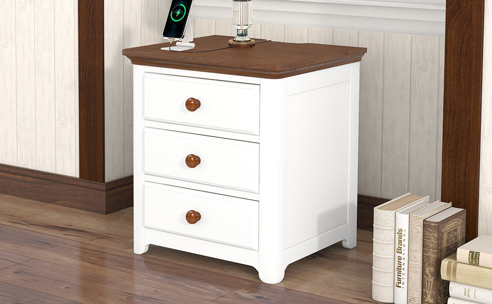 Chic Wooden Nightstand with USB Ports and Ample Storage