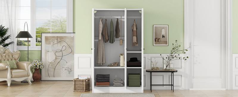 Chic White 3-Door Wardrobe with Shelves