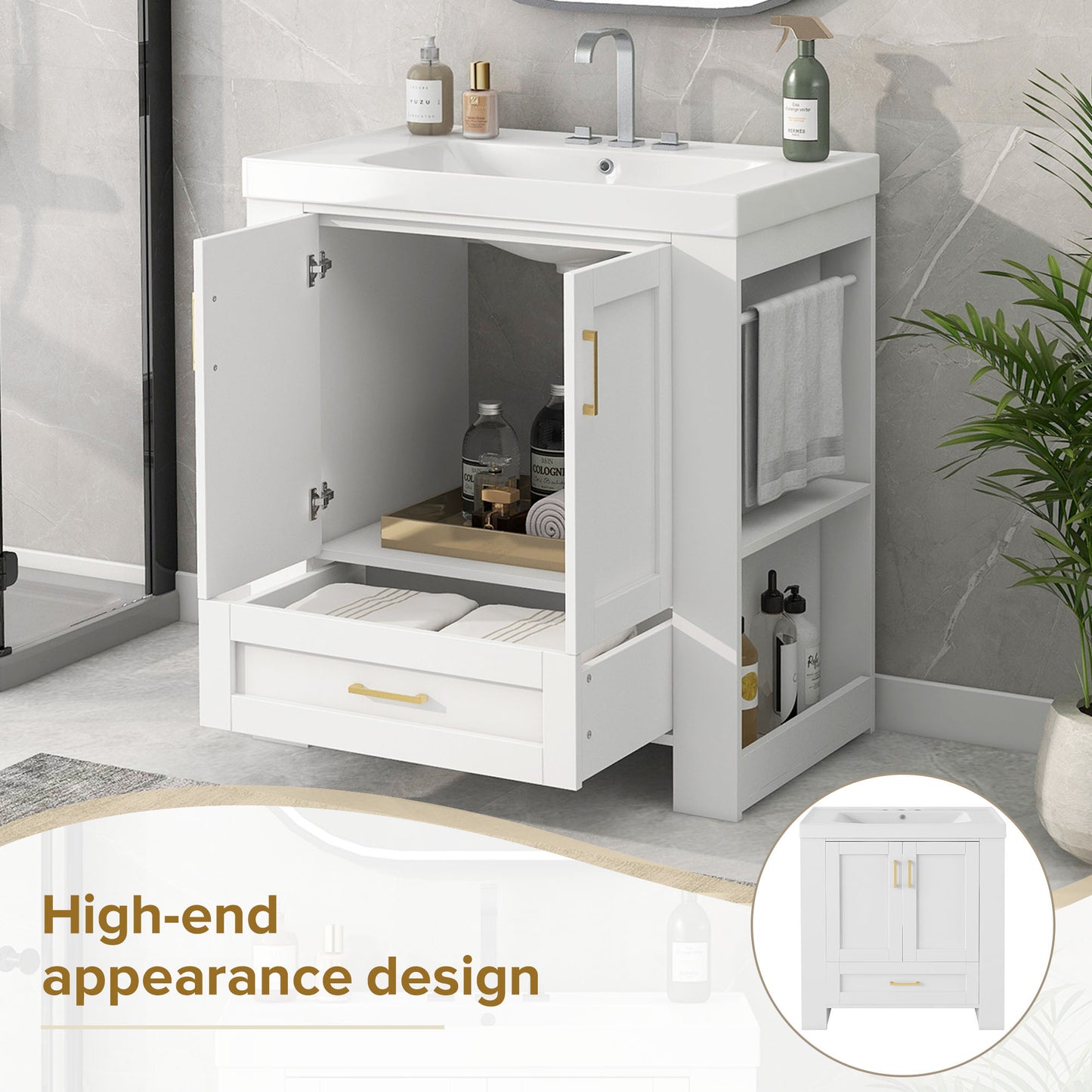 Sleek Modern Double-Shelf Bathroom Vanity with Sink