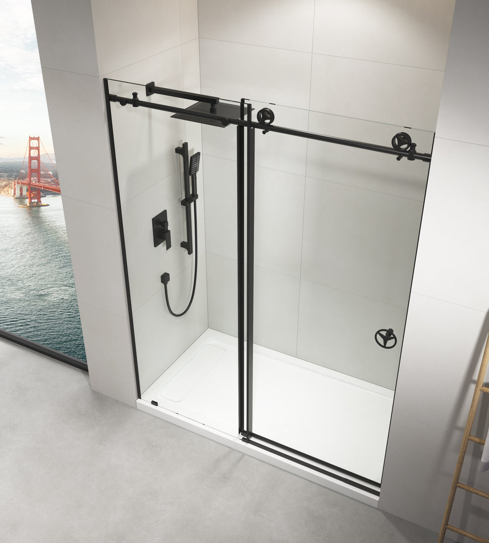 Sleek Matte Black Frameless Shower Door with Clear Glass