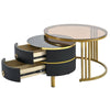 Chic Nesting Coffee Tables with Drawers - Sleek Round Design in Black and Brown Glass