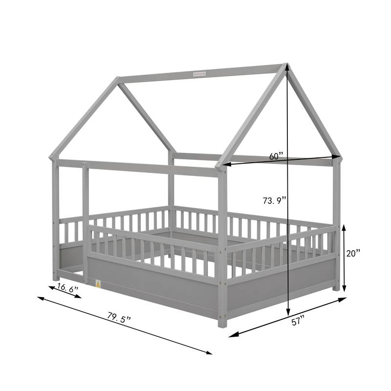 Playful Wooden House Bed for Kids