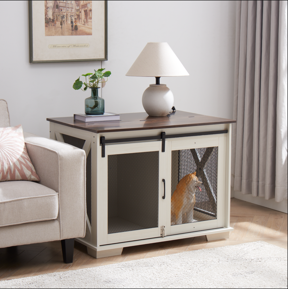 Charming Dog Crate End Table with Barn Door