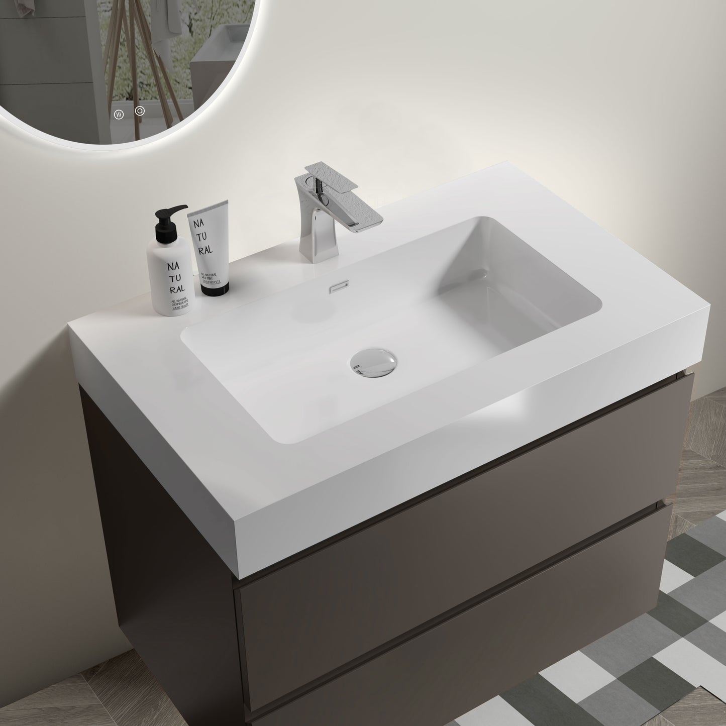 Sleek Gray Wall-Mounted Vanity with Sink