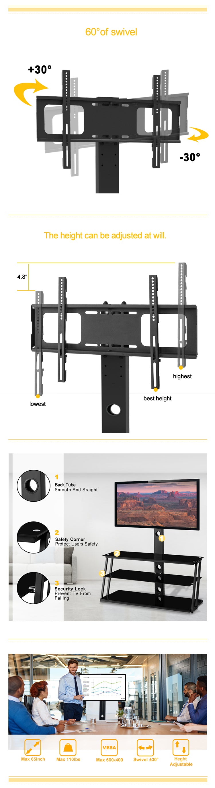 Sleek Adjustable Glass TV Stand