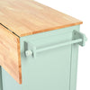 Mint Green Kitchen Island on Wheels with Drop-Leaf Countertop & Storage