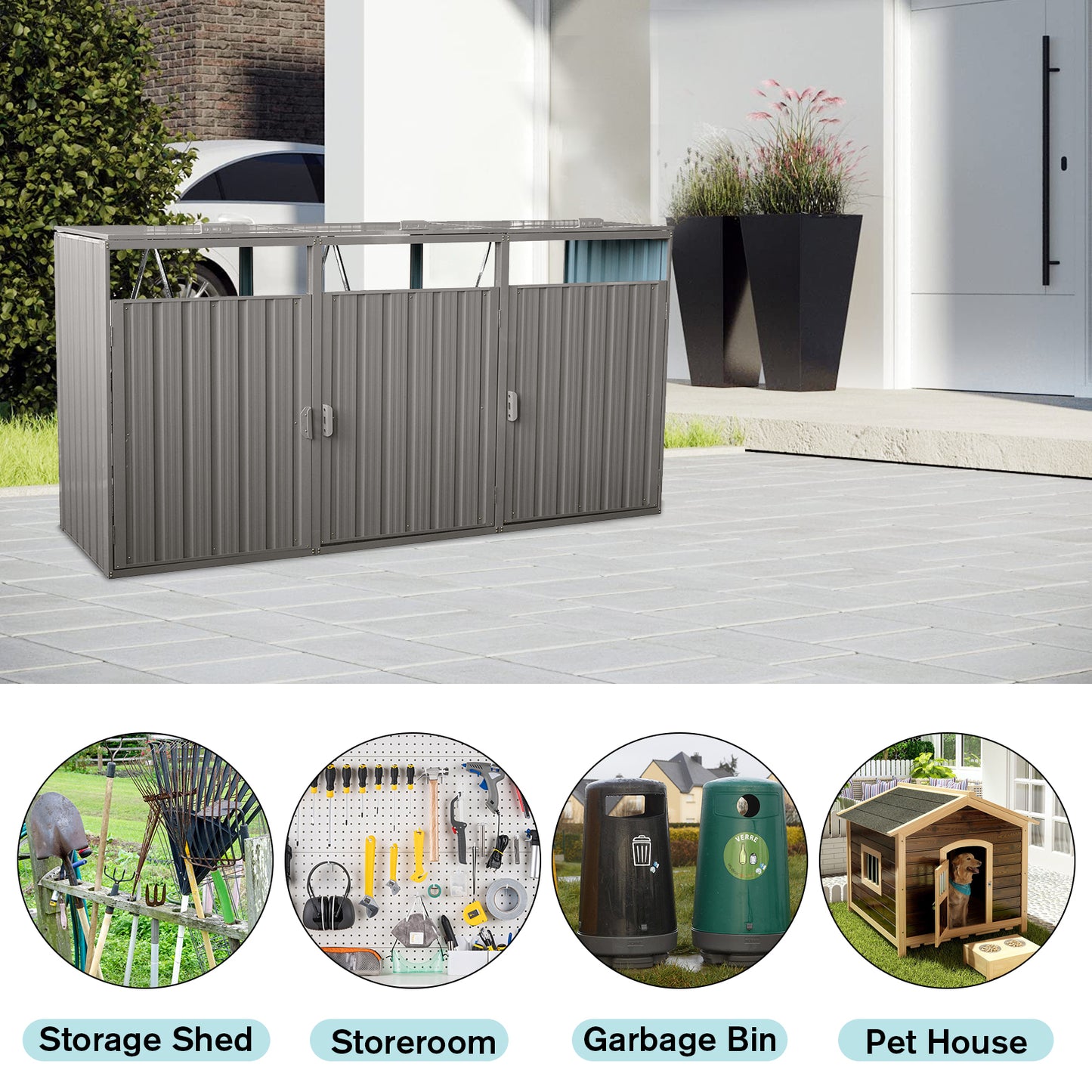 Trash Can Hideaway - Stylish Metal Shed for Outdoor Storage