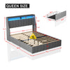 Elegant Grey Queen Bed Frame with LED & Storage Drawers