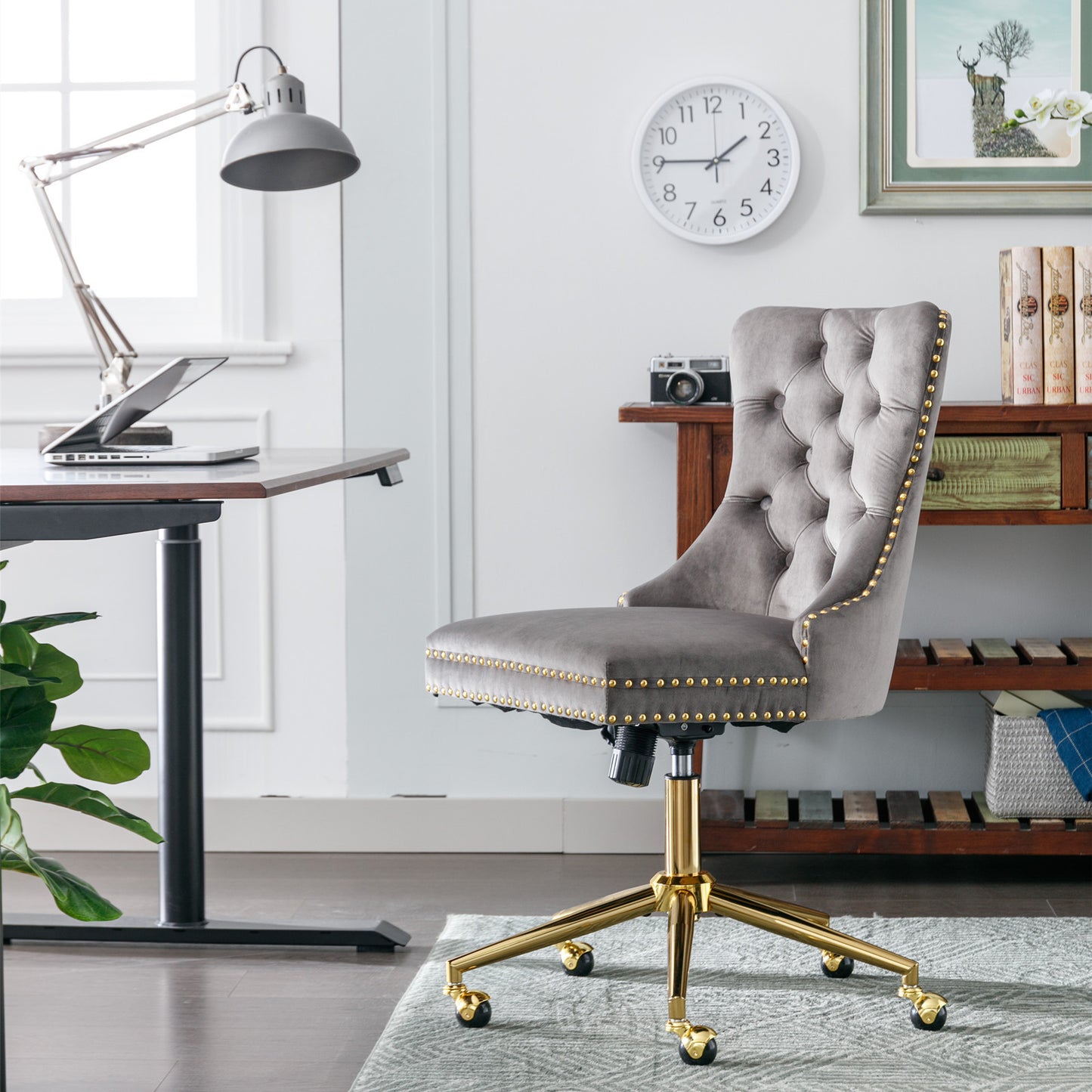 Velvet Luxe Office Chair with Gold Base