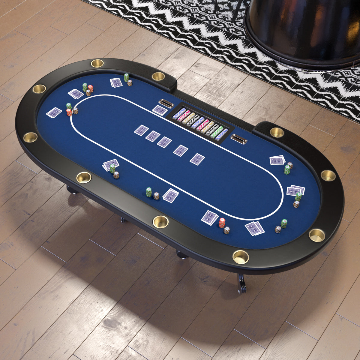 Blue Aura Oval Poker Table with Curved Legs