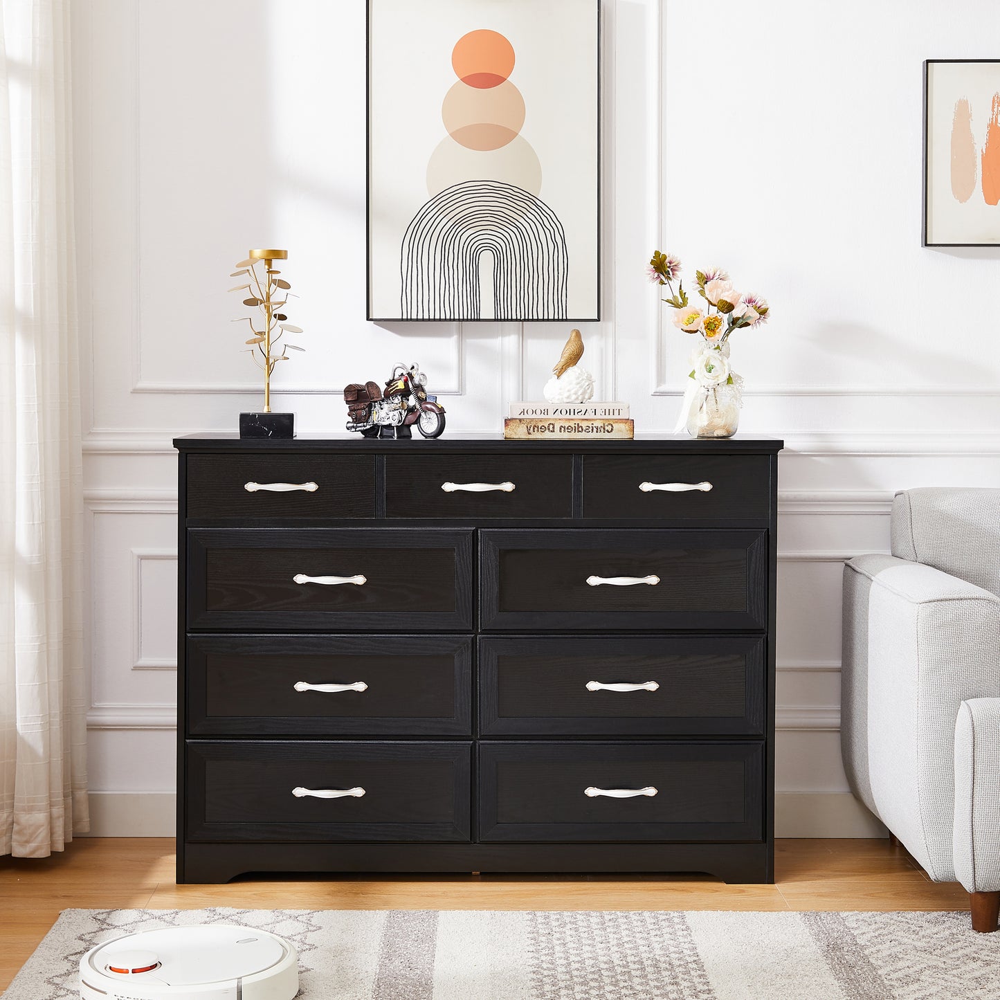 Charming Black 9-Drawer Dresser for Kids & Living Spaces