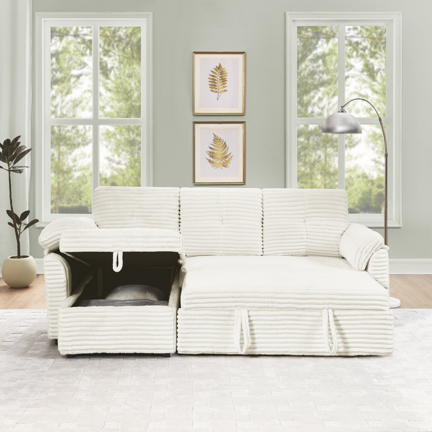 Cozy Convertible Corduroy Sofa Bed with Storage