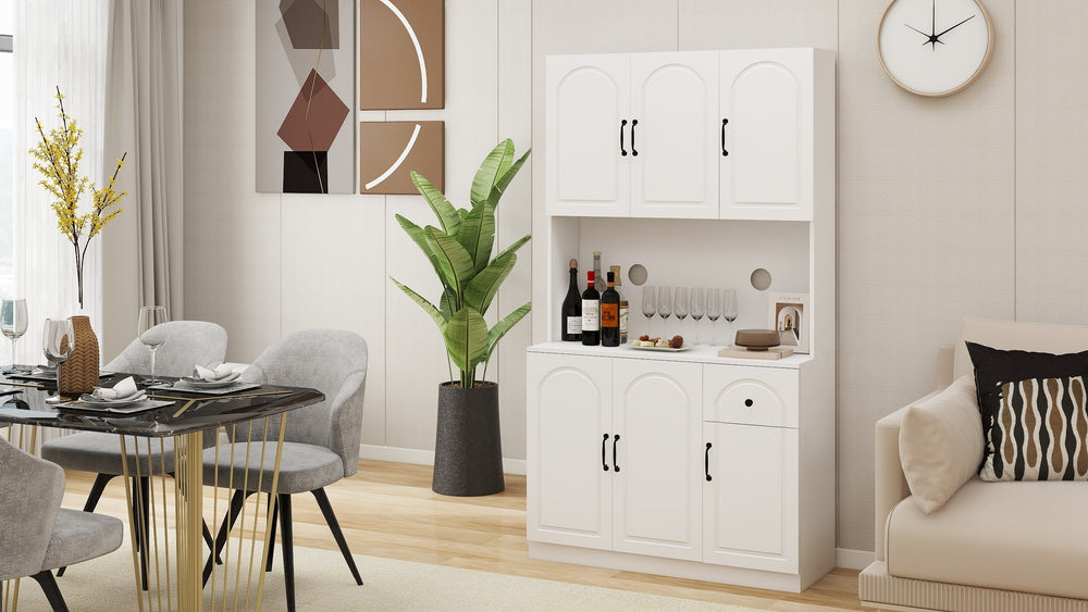 Charming White Kitchen Pantry with Countertop & Adjustable Shelves