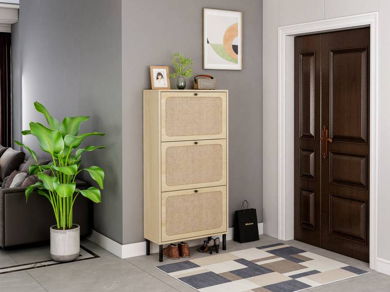 Chic Rattan Shoe Rack for Entryway