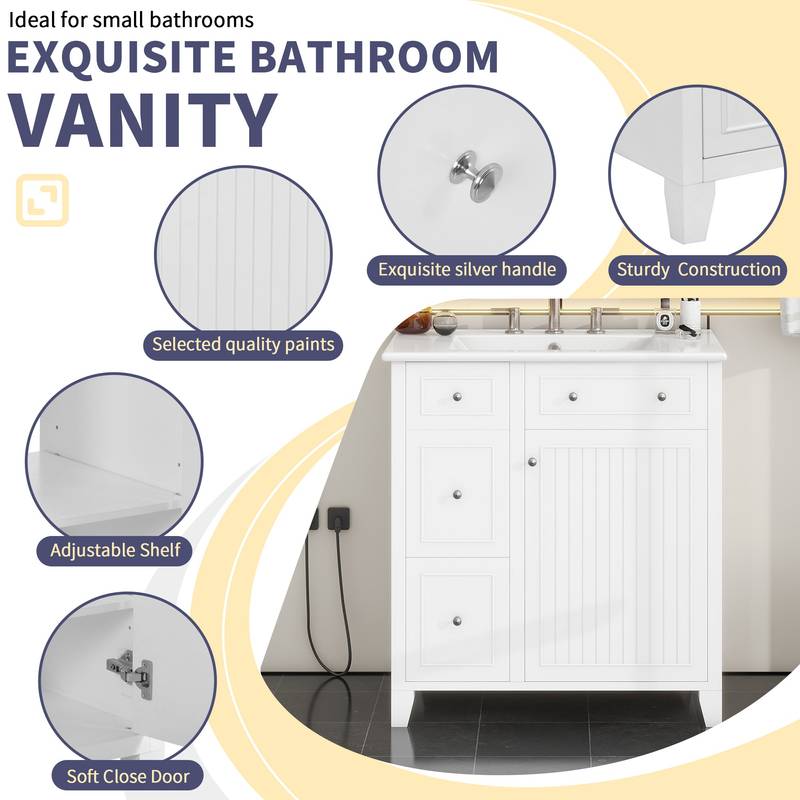 Chic Bathroom Vanity with Ceramic Sink & Smart Storage