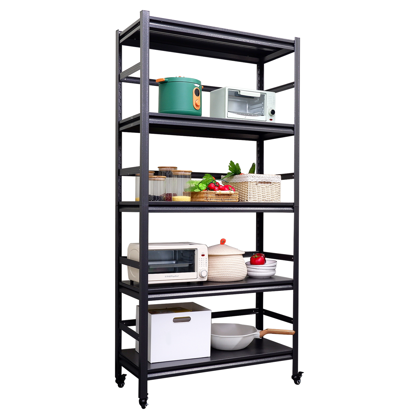 Sturdy Rolling 5-Tier Metal Shelving Unit - Perfect for Kitchen & Garage