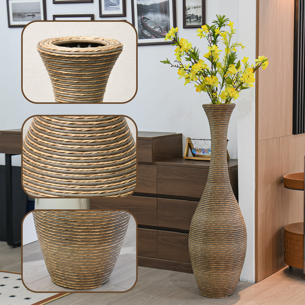 Elegant Beige Rattan Floor Vase - Perfect for any Space