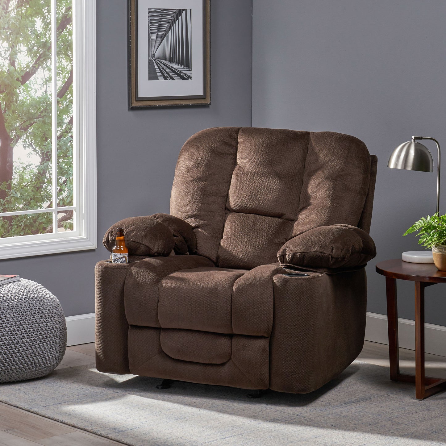 Cozy Chocolate Recliner with Cup Holders