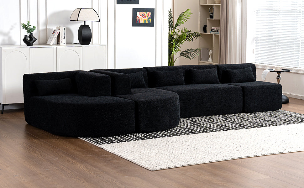 Chic Black Modular Sofa with Loungers and Plush Pillows