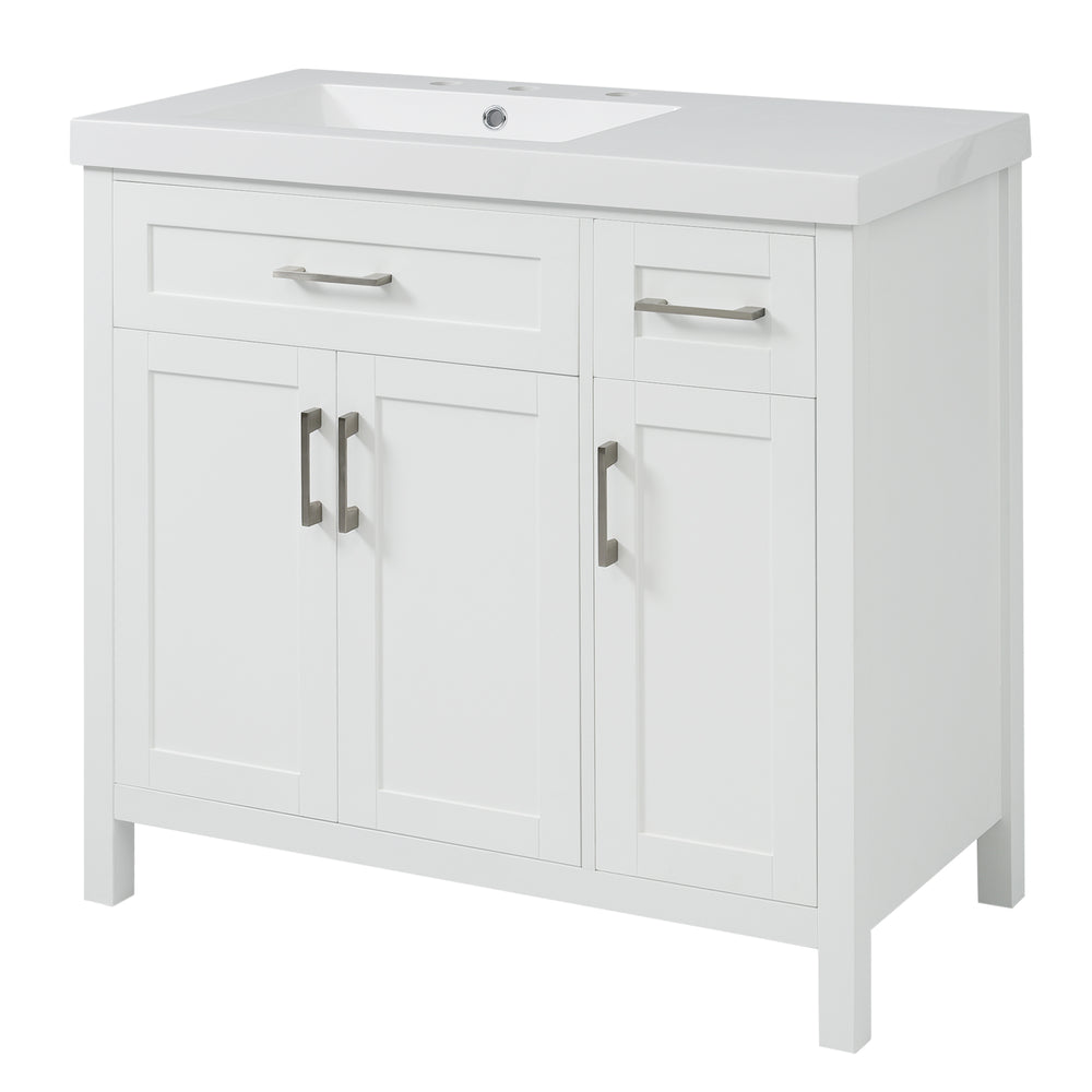 Elegant White Bathroom Vanity with Integrated Sink and Ample Storage