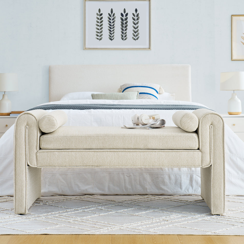 Chic Beige Linen Storage Stool