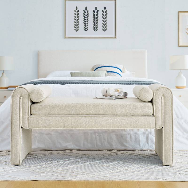 Chic Beige Linen Storage Stool