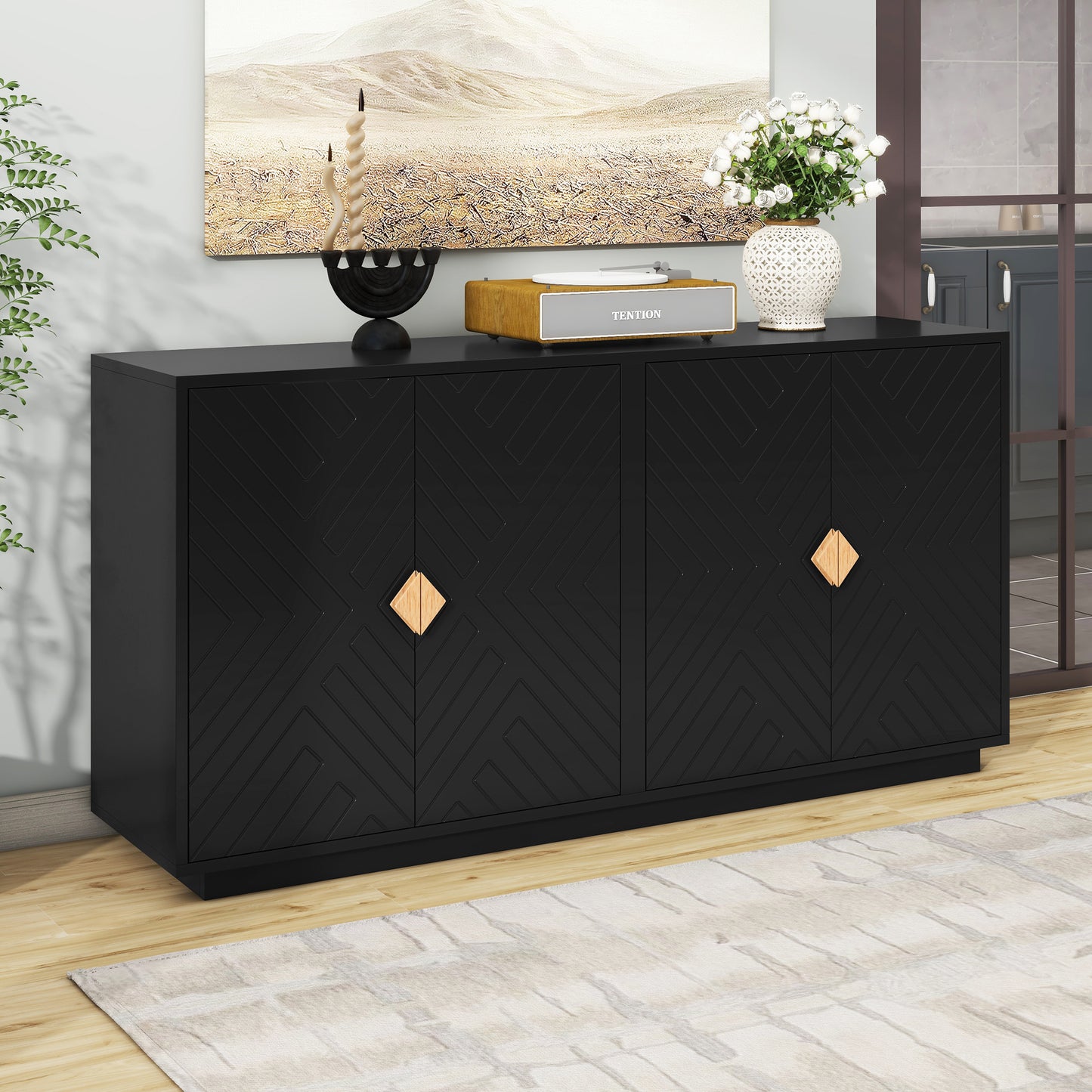 Sleek Storage Sideboard with Wooden Handles