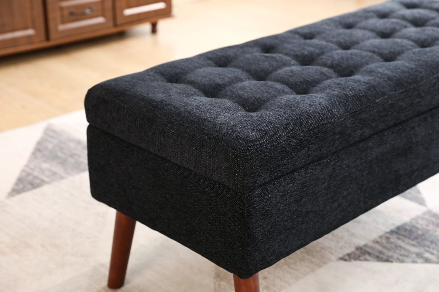 Chic Black Linen Storage Bench