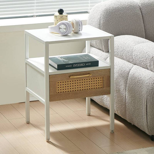 Chic Rattan Nightstand with Drawer