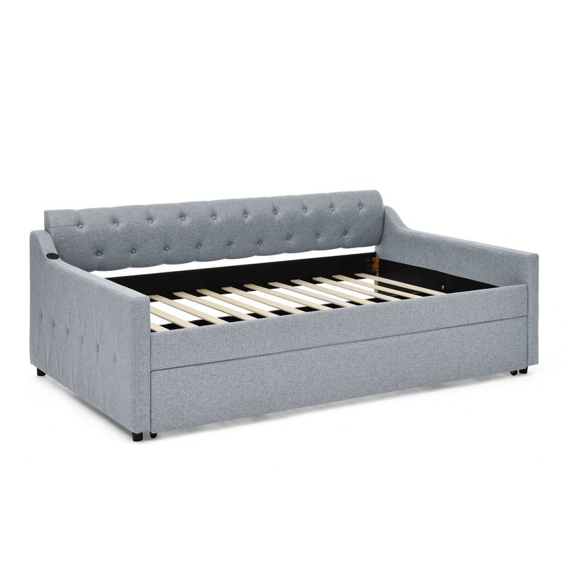 Linen Grey Daybed with Trundle and USB Charging