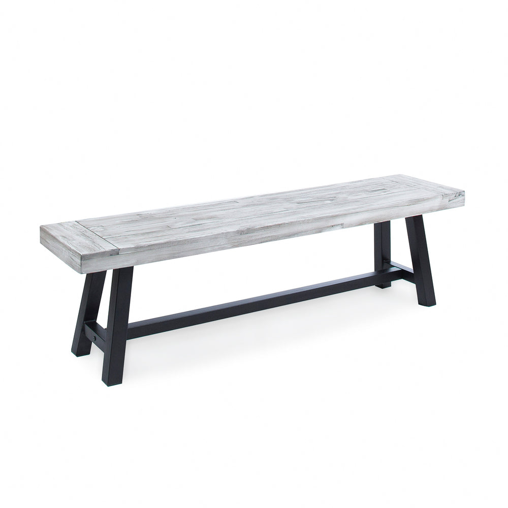 Rustic Acacia Wood Dining Bench with Chic Metal Frame