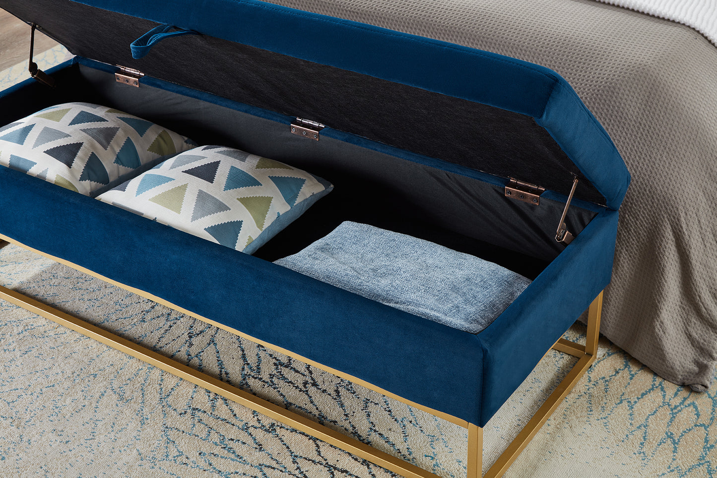 Chic Navy Velvet Storage Bench