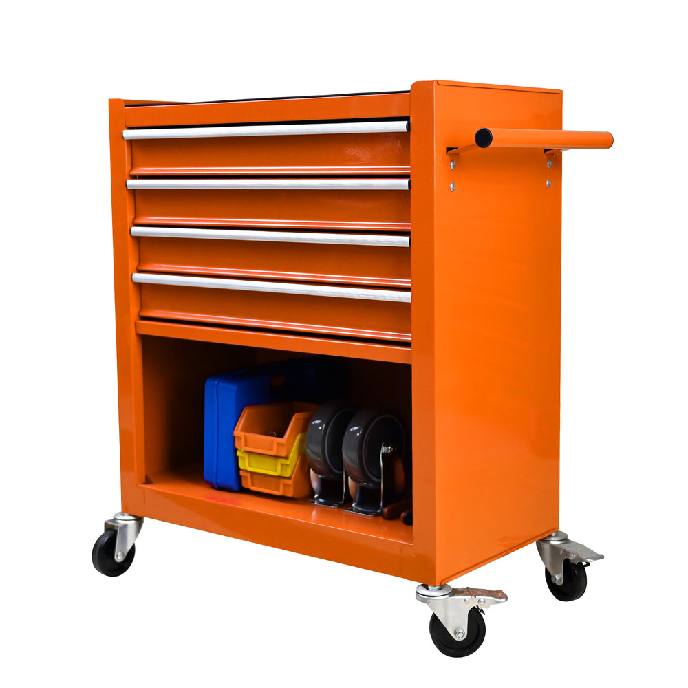 Rolling Orange Tool Cart with 4 Drawers