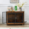 Rustic Dog Crate Side Table with Rotating Bowl and Wheels