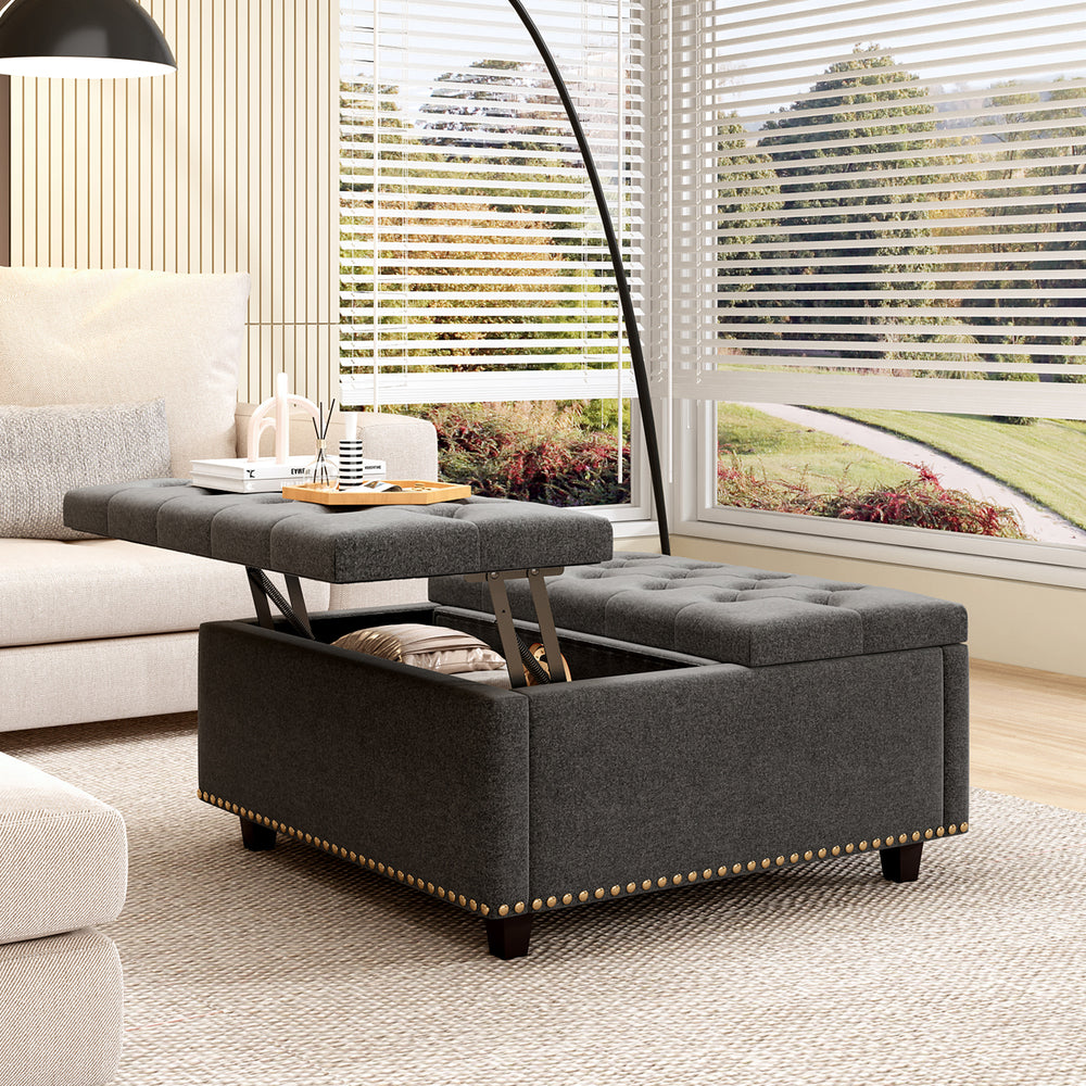 Sleek Storage Ottoman with Chic Nailhead Design