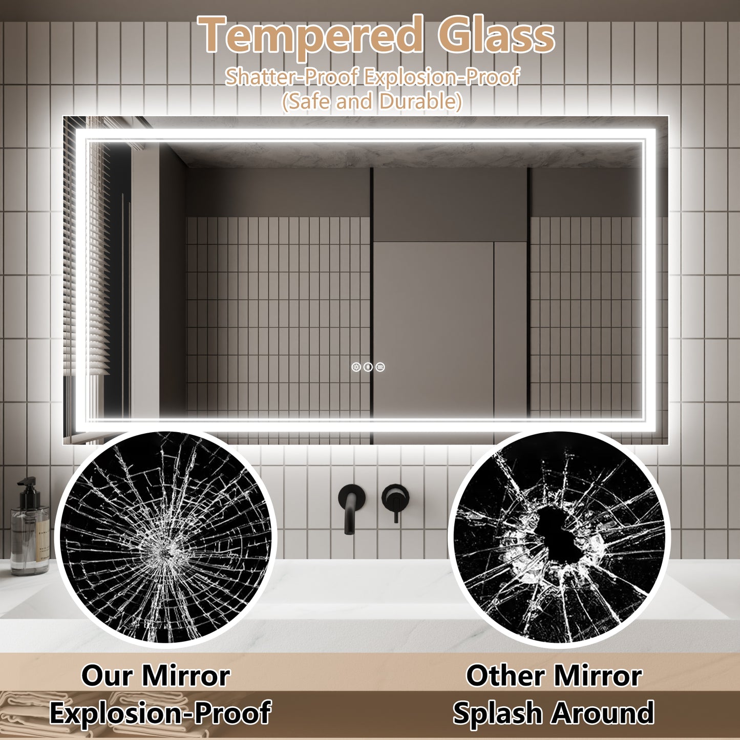 Illuminated Smart Bathroom Mirror - Touch Control & Anti-Fog