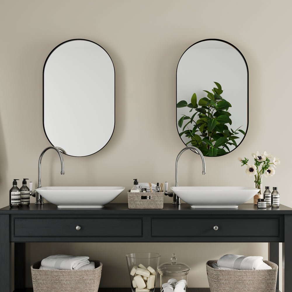 Sleek Oval Mirror Medicine Cabinet with Adjustable Shelves