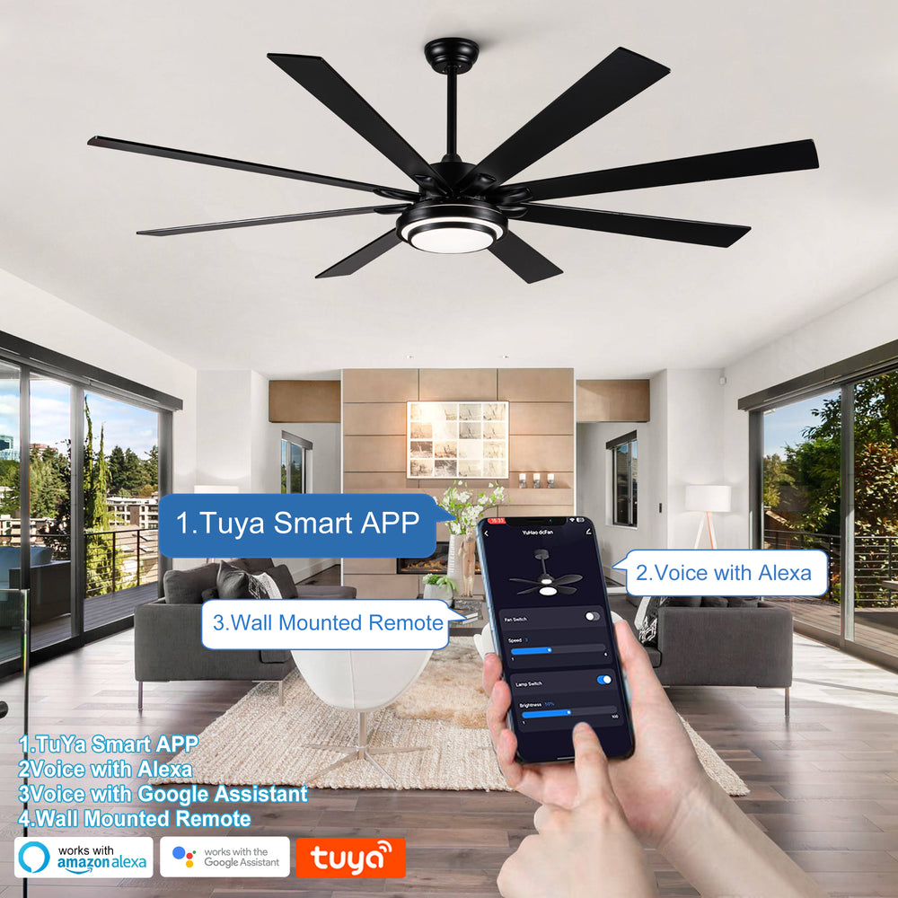 Smart Matte Black Ceiling Fan with Remote