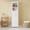 Chic Tall Bathroom Cabinet with Glass Doors & Adjustable Shelves